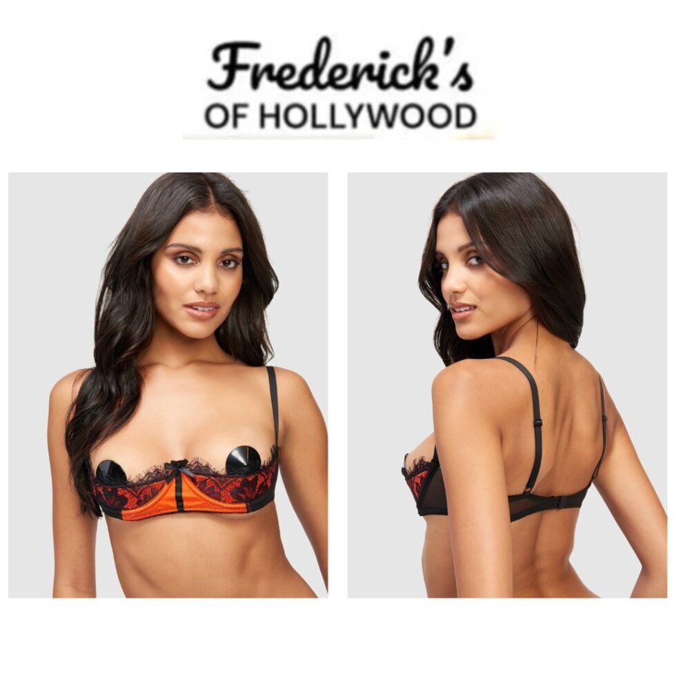 NWT Frederick’s of Hollywood Lux Satin & Lace Open Cup Bra (Size 12)
